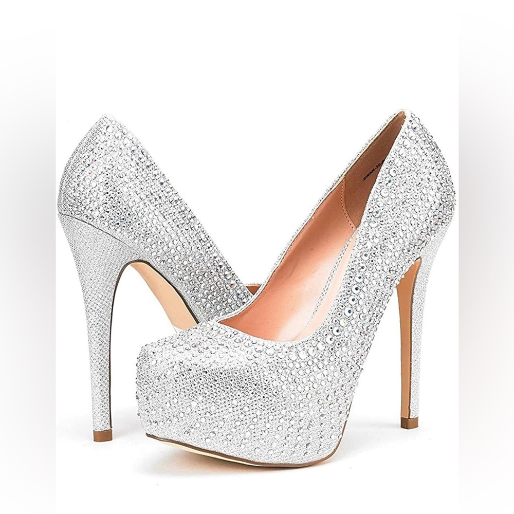 DREAM PAIRS SILVER RHINESTONE PLATFORM STILETTO HEELS NIB